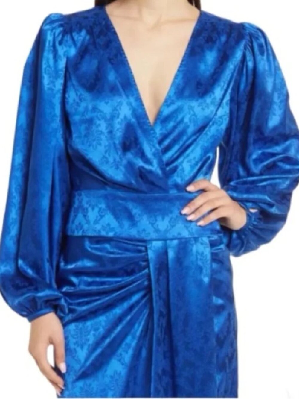 Ronny Kobo Eugenia Cobalt Blue Satin Jacquard Wrap Top